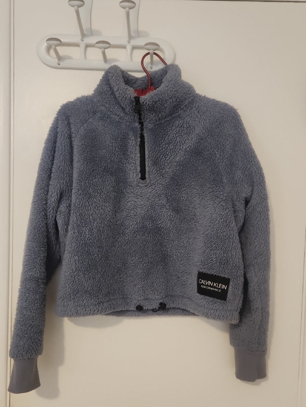 Calvin Klein Plush Half-Zip Pullover Crop - Slate Blue